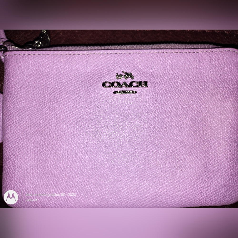 Coach crosshatch leather wristlet